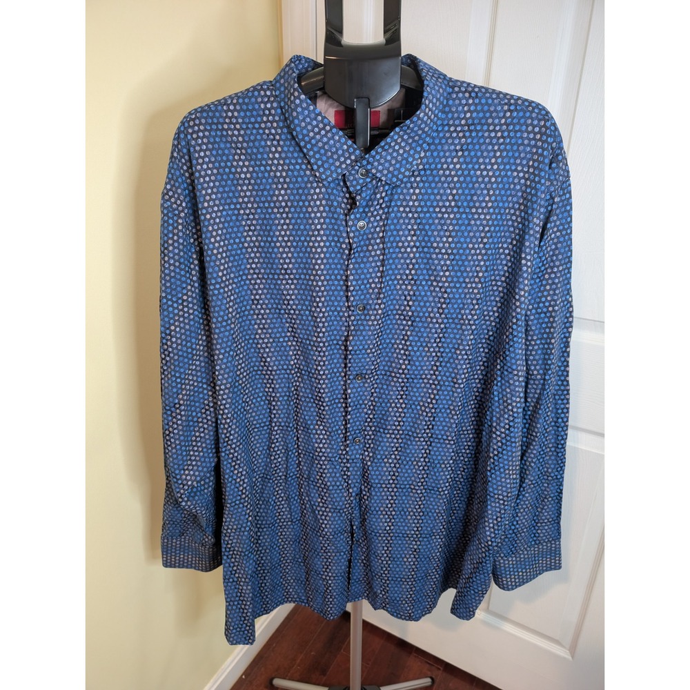 Luchiano Visconti Button Down Blue Italian Fabric Jacquard - Size 3XLB